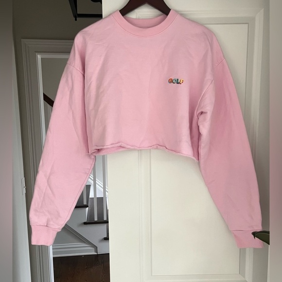 Golf Wang Tyler The Creator Powder Pink Crop Fleece Sweatshirt Logo Size Large - Picture 2 of 7